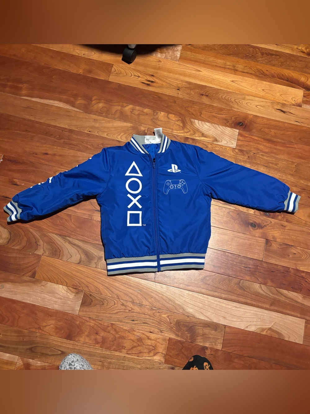 Play Station Royal Blue Bomber Jacket with White Controller Graphic